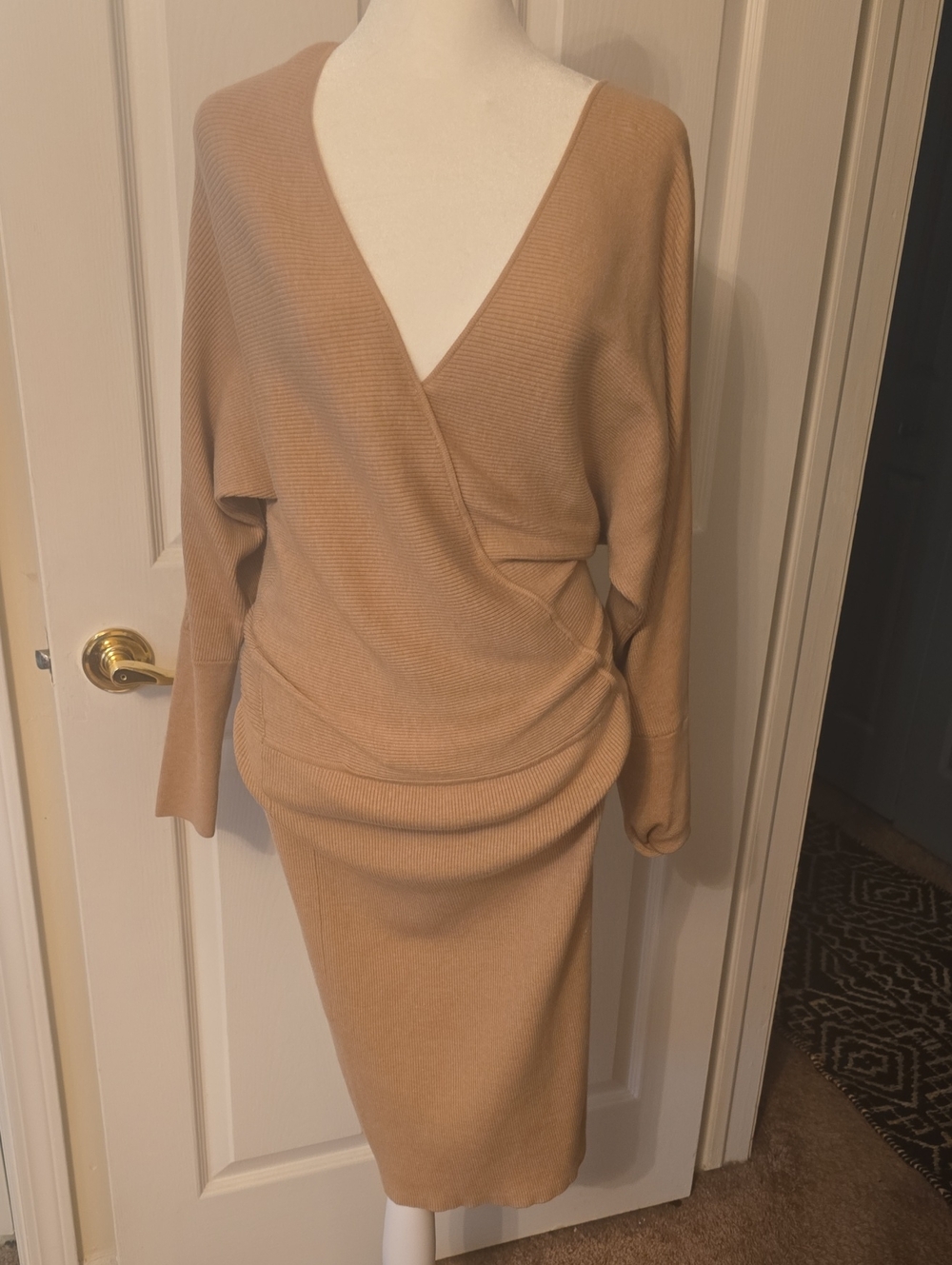 Banana Republic Camel Knit Wrap-Style Midi Dress